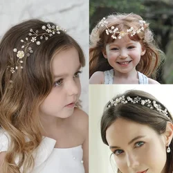 Bridal Hair Vines Flower Wedding Headband Princess Hair Accessories Crystal Pearls Headpiece Elegant Head Bands for Bridesmaid