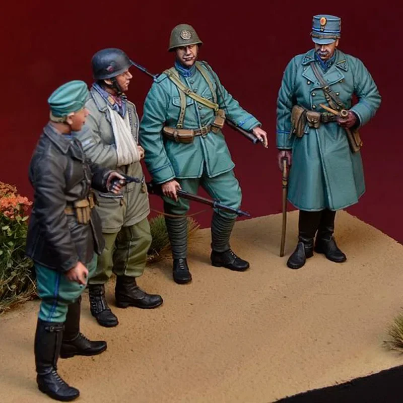 1/35 resin model of II soldiers (four no scenes), theme, unassembled and unassembled