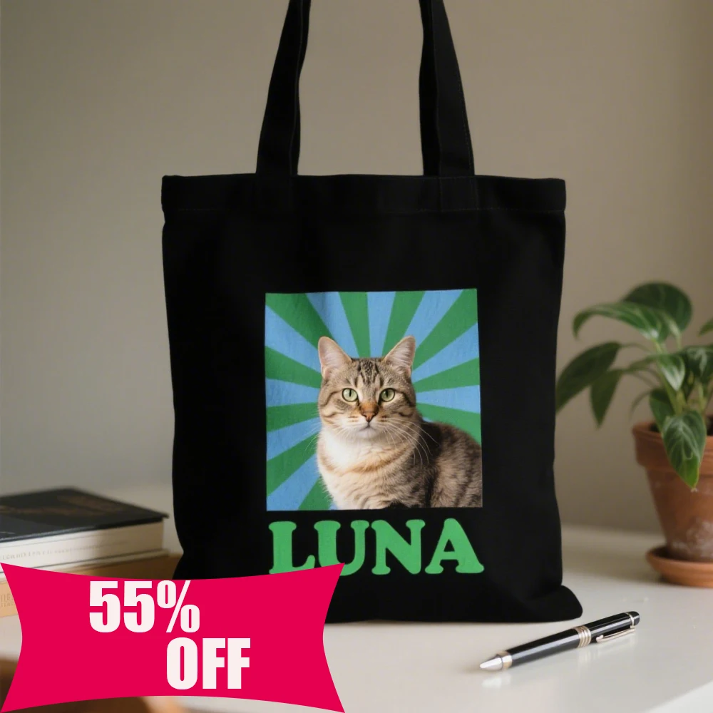 

Холщовая сумка с портретом домашних животных на заказ, персонализированная сумка для фотосессии домашних животных, экологически чистая многоразовая прочная милая стильная женская сумка для пляжного отдыха