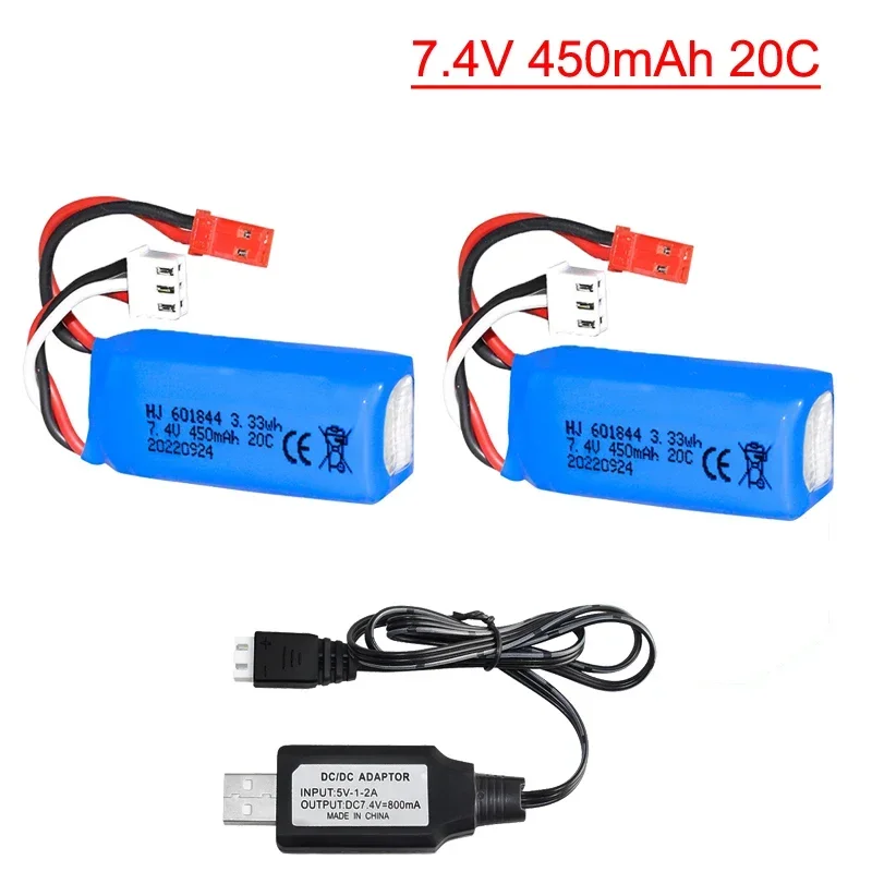 Original 7.4V 450mAh Lipo Battery JST for WLtoys K969 K989 K999 P929 P939 RC Car 601844 20C 2s 450mah 7.4v Rechargeable battery