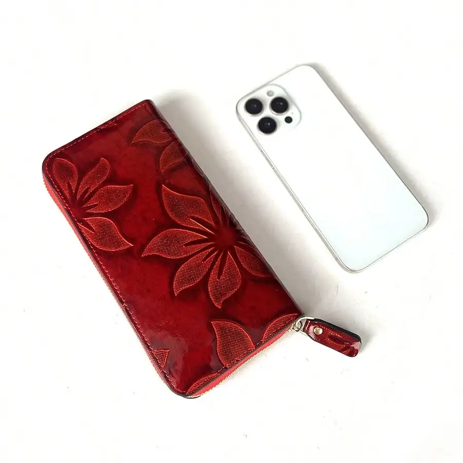 New gift box for women, vertical long wallet with multiple card slots, floral print, high-end fashion, trendy hand-held card bag