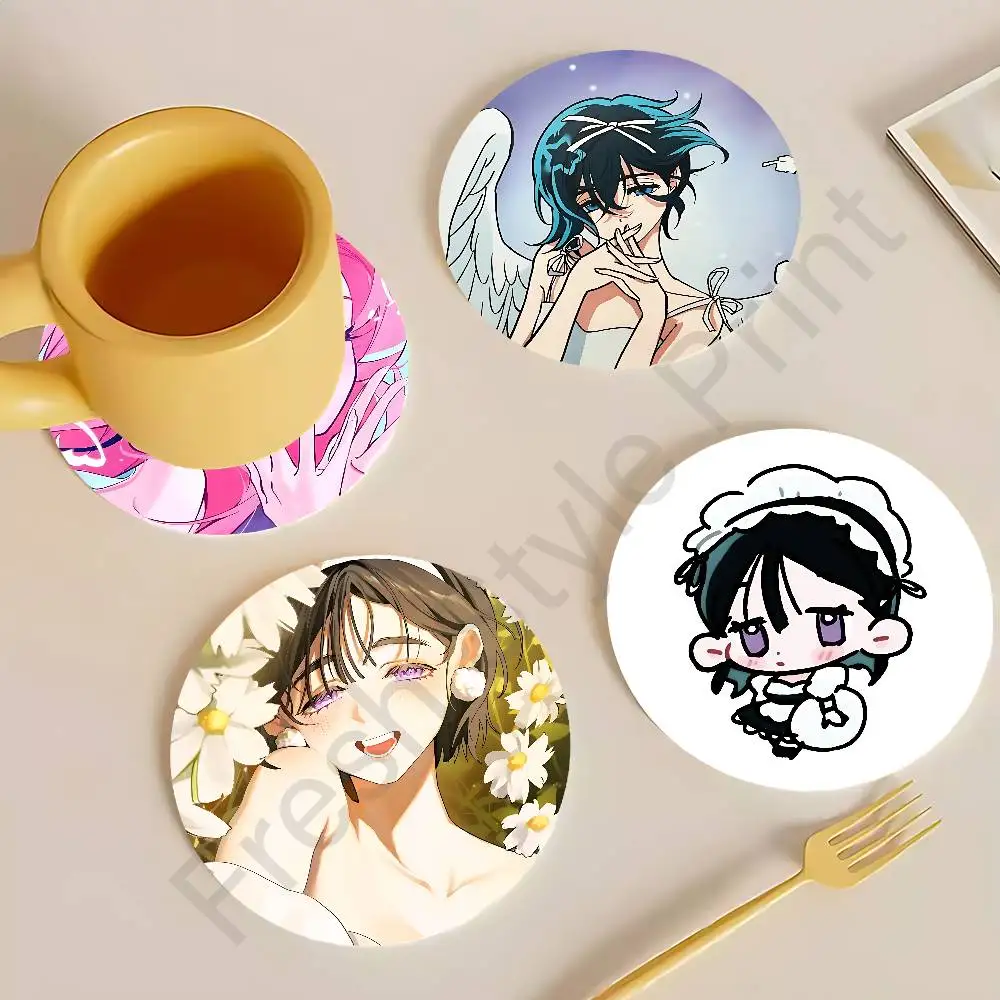 

A-Alien Stage Mizi Sua Round Wooden Coasters For Cute Design Suitable for Drinks Tea,Coffee Home Perfect Gift