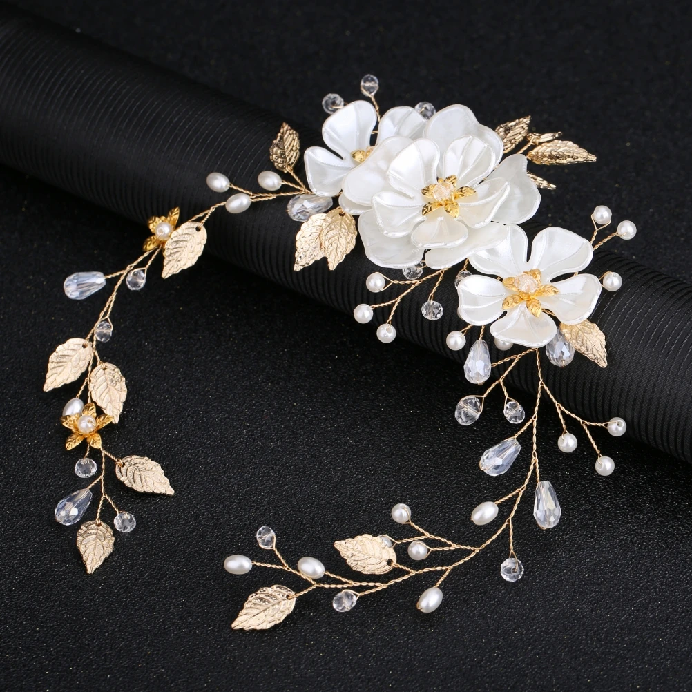 

Pearl Headdress Hairband Special Occasion Headband Jewelry Bride Wedding Celebration Bridal Headwear Golden Leaves
