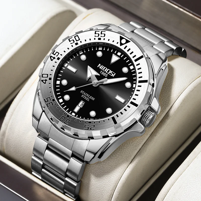 

Механические Мужские часы NIBOSI из нержавеющей стали, Модные Роскошные автоматические наручные часы с датой, деловые повседневные мужские часы, мужские часы
