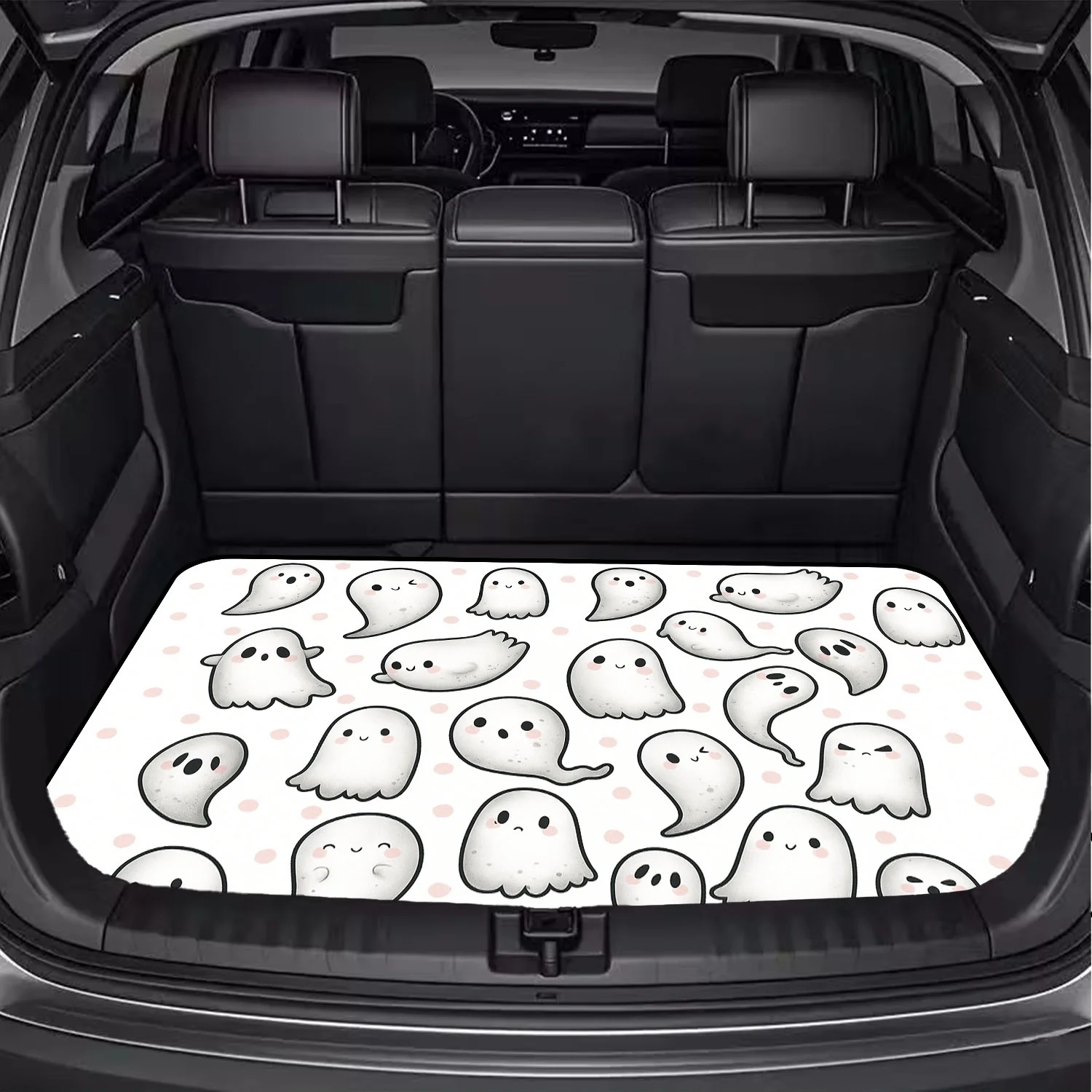 Car Trunk Mat, Cute Cartoon Ghost Doodle Print Cargo Liner, Non‑Slip Waterproof Rear Trunk Protector, Women Car decor, Car Accessories, Interior Decoration Mat, Universal Fit For SUV Sedan Truck, Sweet Spoo