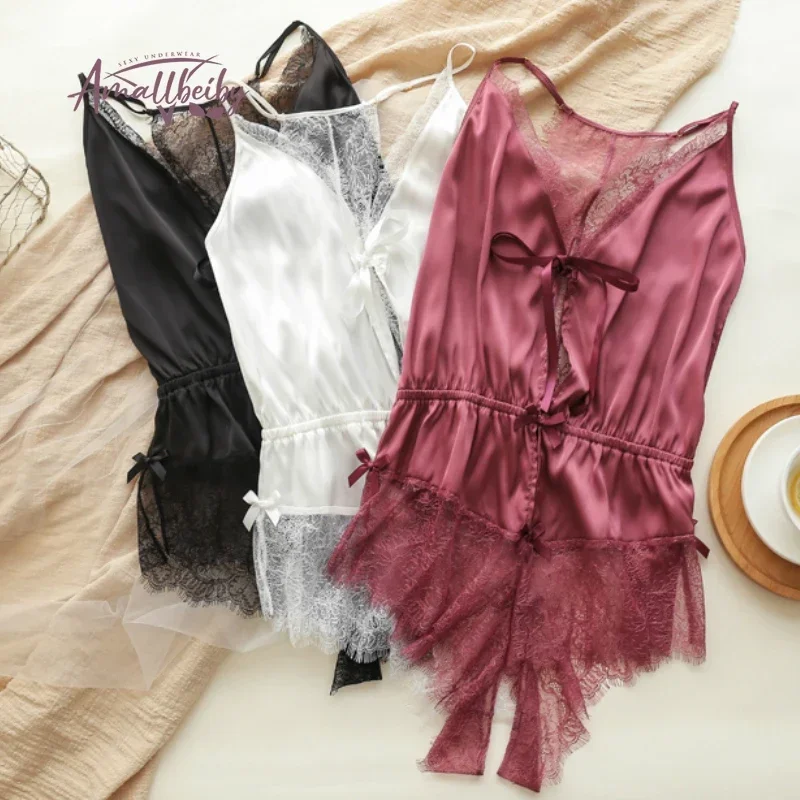 Women Jumpsuits Fashion Deep V Neck Lace Bodysuit 3 Colors White/Black Sexy Suit Ladies Body Female Mesh Overalls CMM221