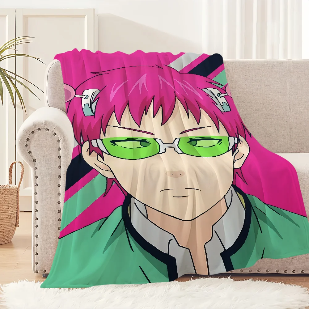funny art anime d-Disastrous Life of s-Saiki K Flannel warm soft plush blanket for sofa living room office bedroom travel gift