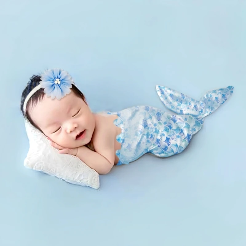 2Pcs/set Baby Girls Photoshoots Costume Set Long Tail Romper and Beaded Headwear Props for Memorable Photography