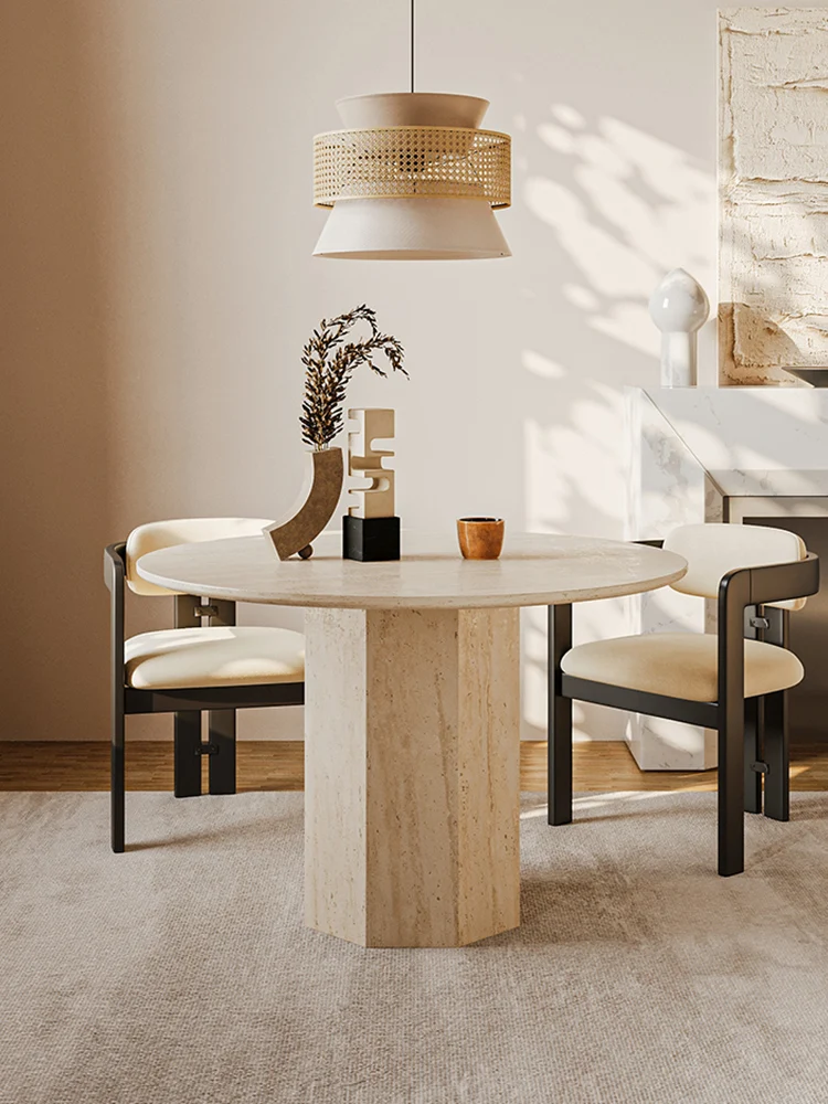 

Wabi Sansan natural travertine dining table small apartment round marble dining table simple household light luxury