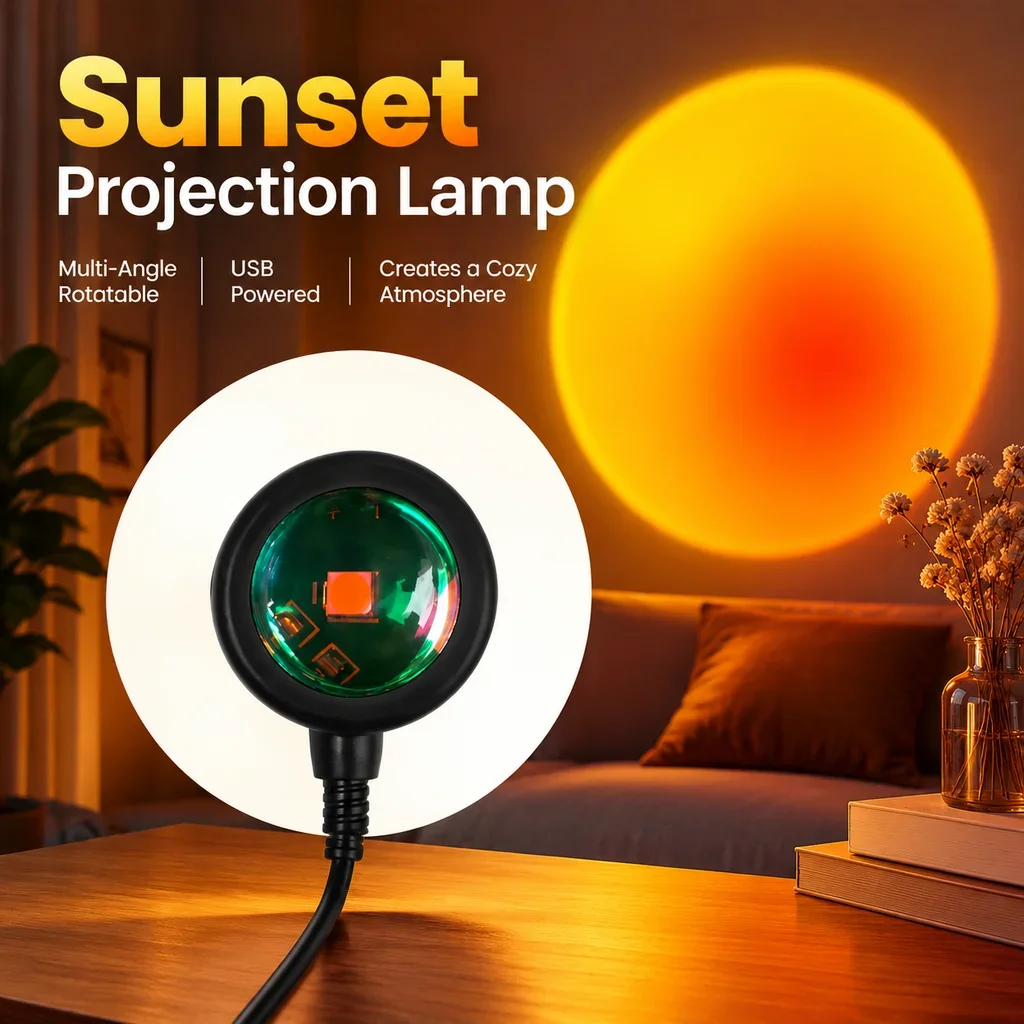 Sunset Projection Lamp USB Home Decoration Atmosphere Lamp Multi-Angle Rotatable Suitable for Home Living Room and Bedroom