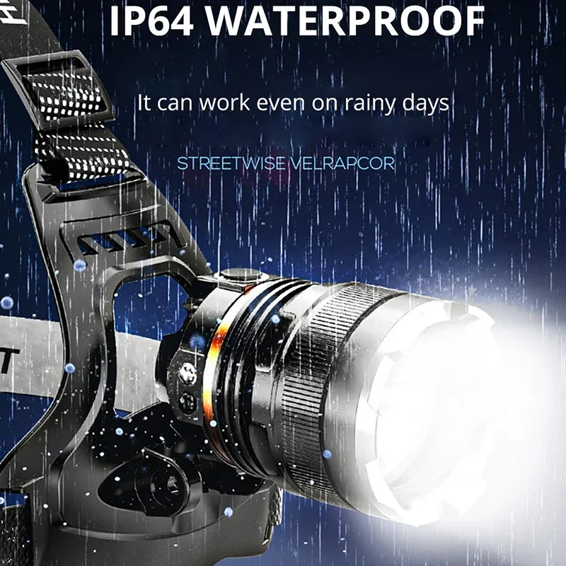 Linterna frontal con Sensor LED XHP50, faro impermeable, recargable, para pesca, búsqueda, Camping, Zoom