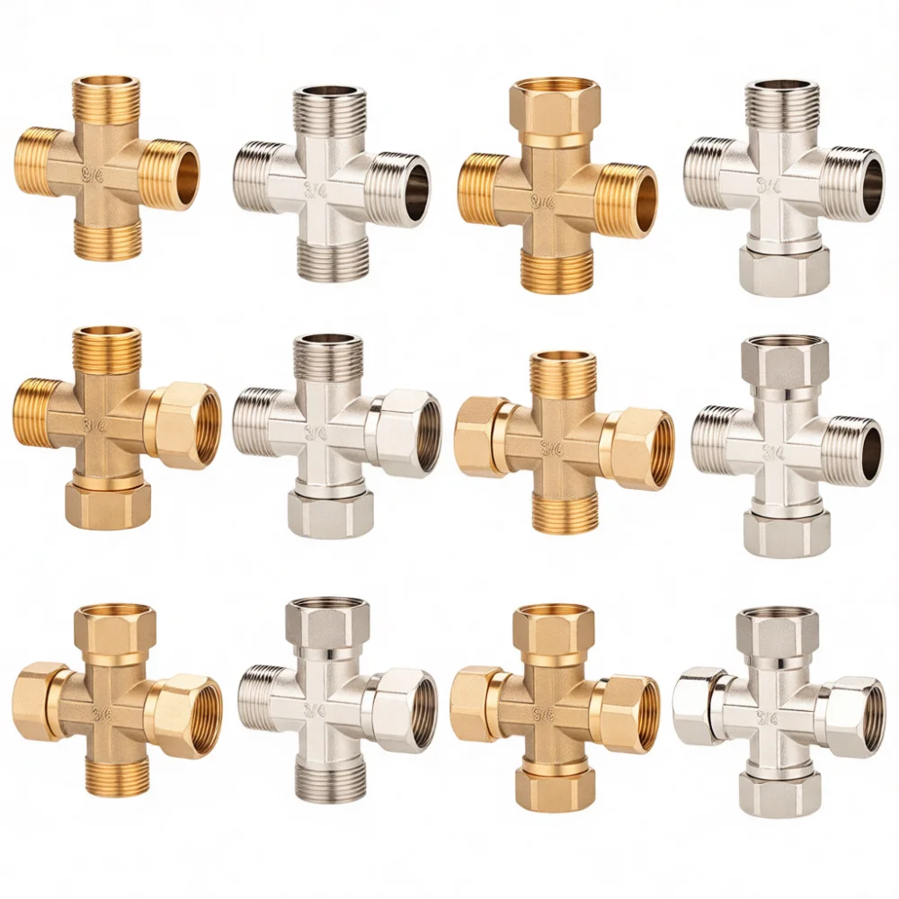 High Pressure Brass Cross Connector G3/4 Threaded Plumbing Adapter Water Heater Hose Joint Durable Metal Fitting Tool