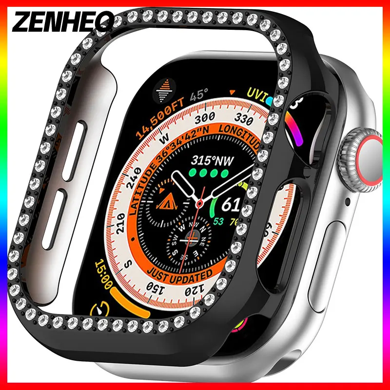 Luxury Diamond Screen Protector Shell Case For Apple Watch 10 42mm 46mm, PC Watch Case Cover For iWatch10 Series Watch accessory