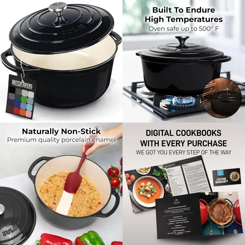 

Enameled Cast Iron Dutch Oven Pot 6 Quart - Heavy Duty, Oven Safe Up to 500°F, Premium Durability, Large Cooking Capacity