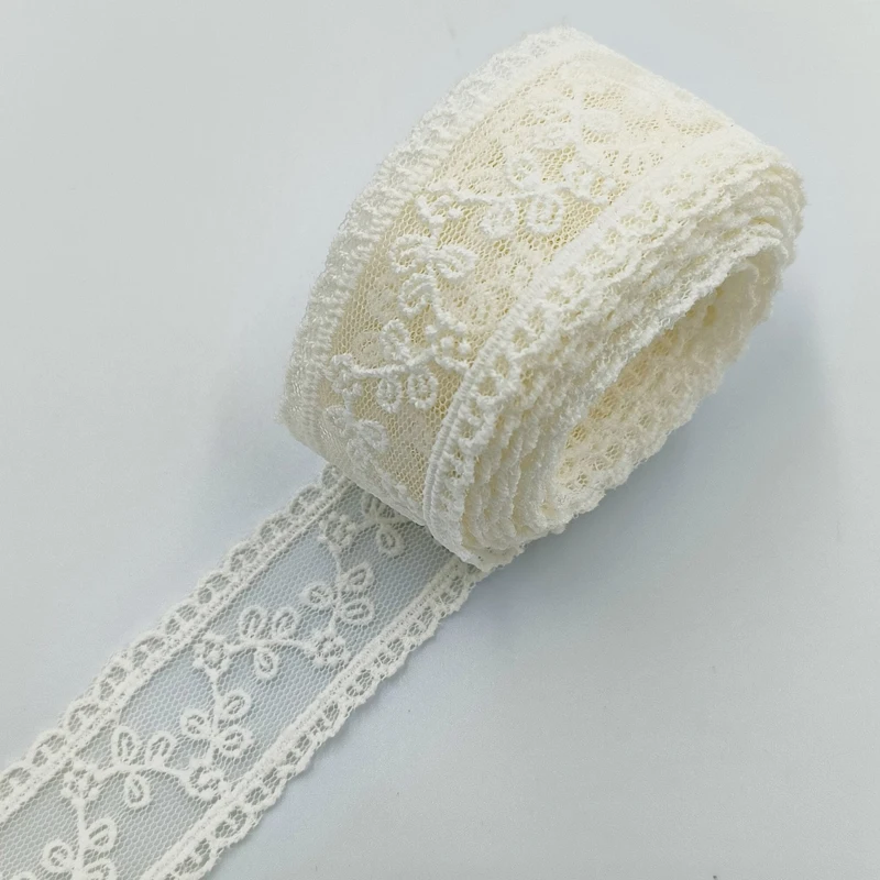 1Pcs Width 3.6 cm Length 270 cm DIY White Beige Embroidery Lace Floral Lace Bow Headwear Clothing Accessories