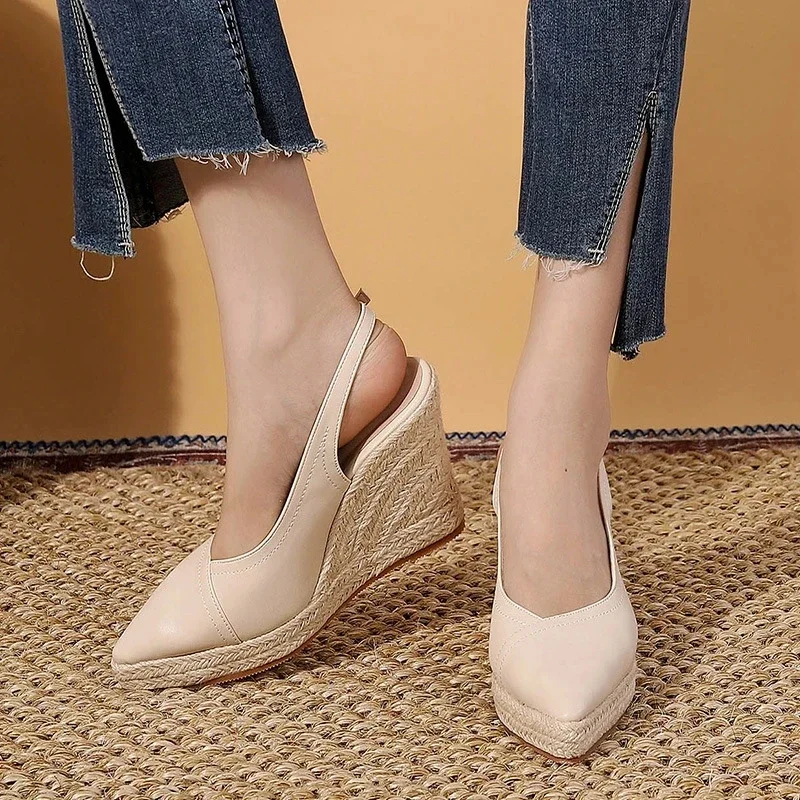 Scarpe con tacco da 9cm zeppe da donna décolleté con tacco slingback scarpe espadrillas con plateau a punta scarpe con tacco alto da donna