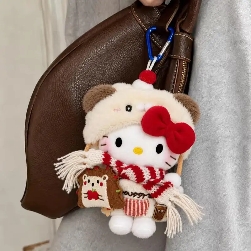 Authentic with Hangtag Hello Kitty Winter Scarf Little Dog Soft Plush Doll Jeans Belt Clip Hanging Ornament Couple Birthday Gift