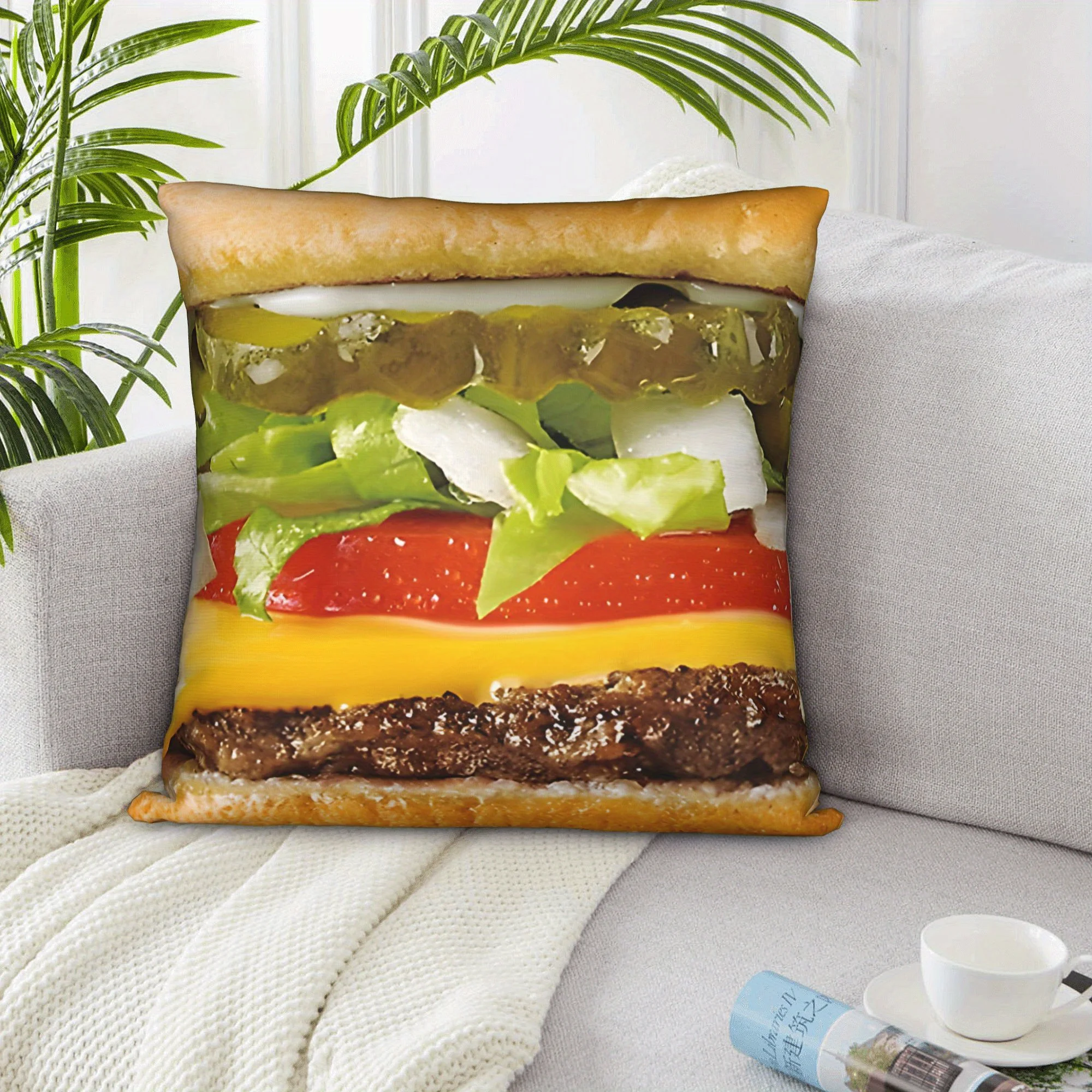 

1 шт. декоративный чехол для подушки Cheeseburger — мягкий, прочный полиэстер, можно стирать в машине, застежка-молния — яркий
