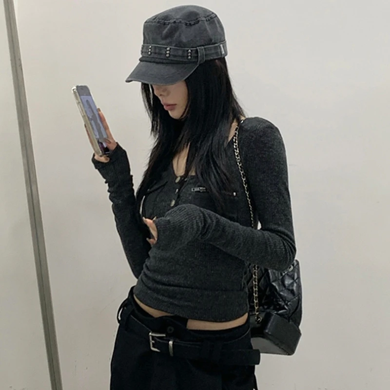 Tonngirls Harajuku Vintage T Shirt Frauen Langarm Dünne Y2k Amerikanischen Retro 90s Crop Tops Streetwear Basci T Tops herbst – Detail 18