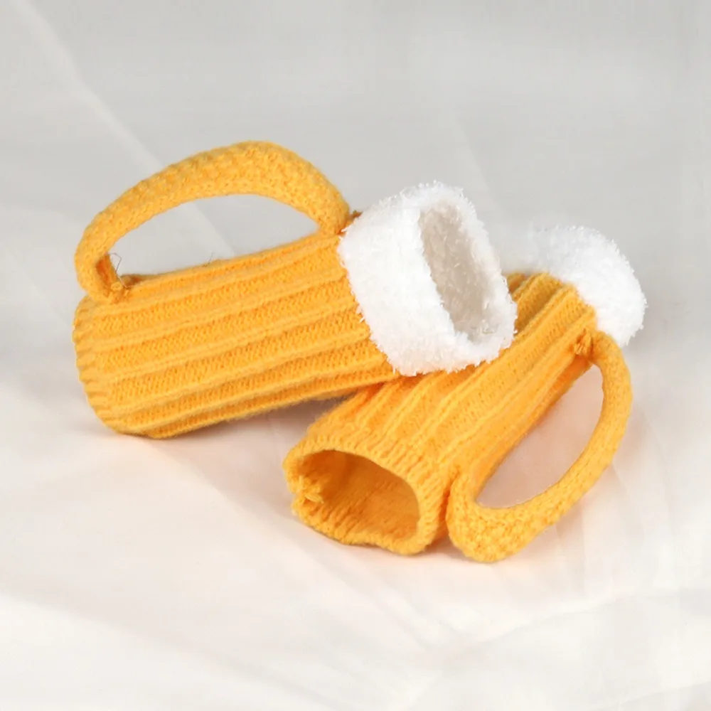 Cute Beer Cup Winter Autumn Wool 3D Beer Festival Men Women Innovative Design Half Finger Warm Soft Plush Knitted Yellow Gloves