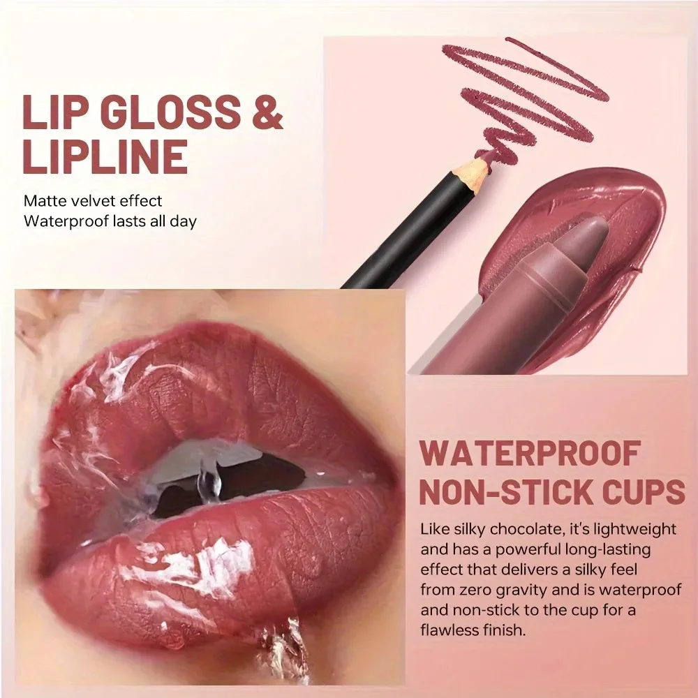 3 Stück/Set feuchtigkeitsspendender Lipgloss, Seiden-Lipliner und matte Lippen-Lippenstift-Kombination, geeignet für eine Vielzahl von Make-up-Stilen,