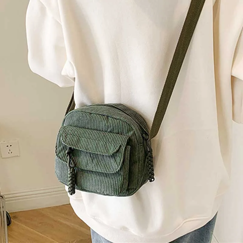 Borsa a tracolla piccola da donna in velluto a coste Borsa a tracolla per ragazza adolescente Bolsa Borsa carina per studenti Borse a tracolla Harajuku coreane da strada