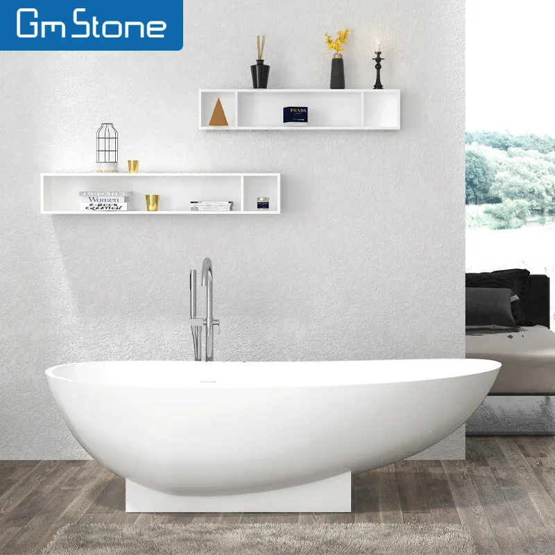 

Freestanding Bathtubs Artificial Stone Comfortable Soaking Tubs Resin Hot Selling Modern Luxury Design White Hotel Gua Center