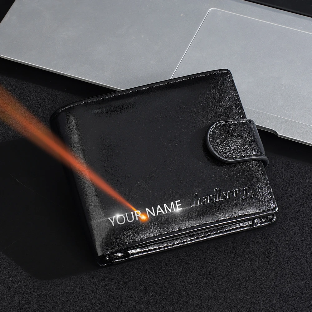 

Baellerry New Men Short Wallets Name Engraving Card Bags PU Male Coin Purses Big Capacity Card Holder Photo Holder Men's Wallet