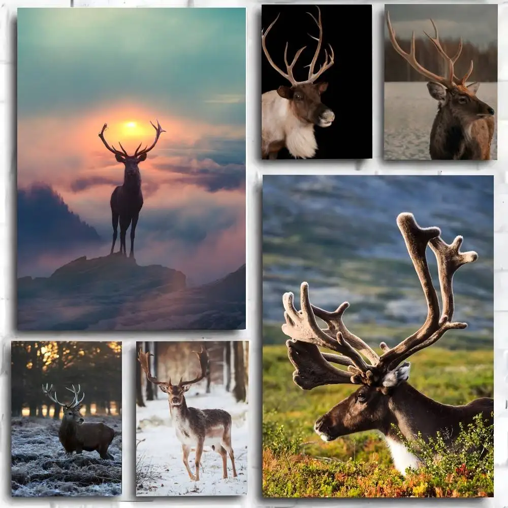 Christmas reindeer  Poster Print For Bedroom Living Room Home Decor Cartoon Movie Canvas Painting Wall Art HD Picture Mural