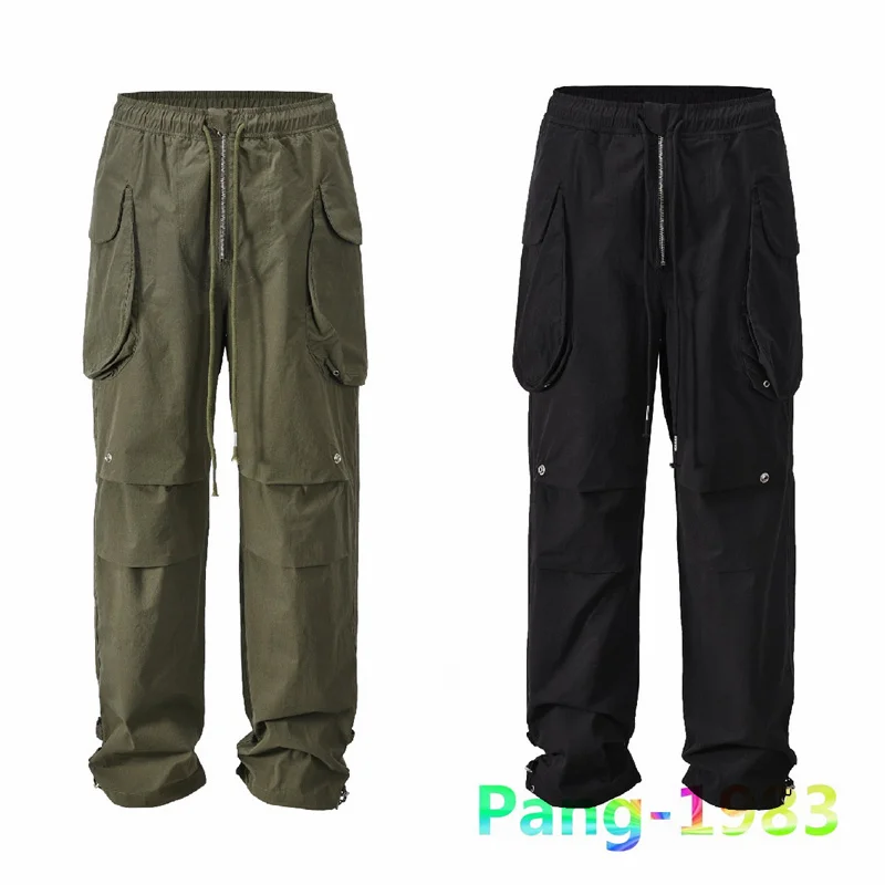 

Street Vintage Zipper Drawstring Washed Old Work Suit Parachute Pants Men Women Fashion Pants Solid Color Versatile Trousers