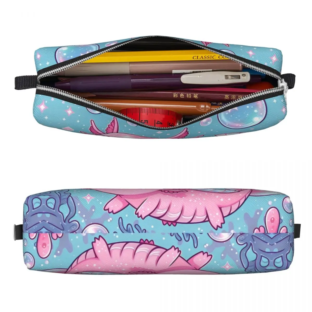 Kawaii Axolotl Pencil Cases Mexican Salamander Animal Pen Bag Kids Large Storage School Supplies Gifts Pencil Pouch