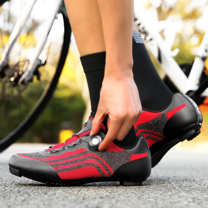 

Summer flying woven lock shoes road bike professional cycling shoes men women hard soled cycling shoes without locks riding shoe