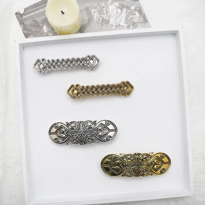 Viking Hairpin Nordic Celtics Knots Crown Vintage Metal Hair Barrettes Dragons Slide Hair Clip Women Hair Jewelry Accessorie