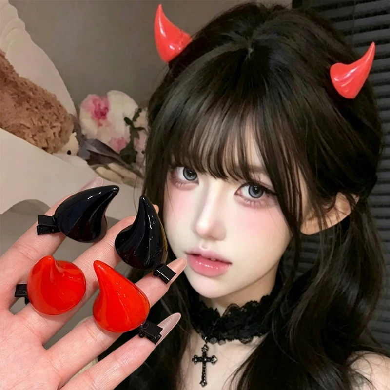 Kleine Dämonen-Cosplay-Haarspangen Ochsenhorn-Haarnadeln Niedliche Gothic-Haarspangen 2 Stück Kostümparty Damen Halloween Styling Haaraccessoires – Detail 2