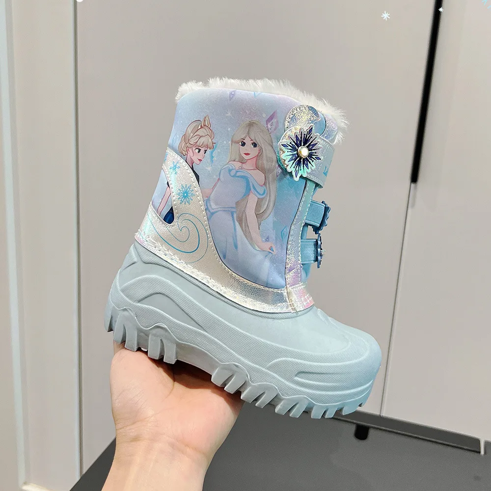 Children Snow Boots Girls Cute Cartoon Plush Winter Snow Boots Non-slip Wearable Mid-top Casual Boots Size 23-32