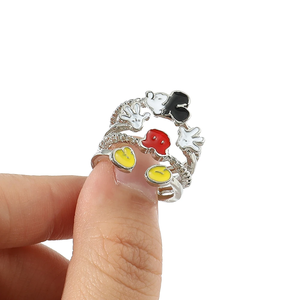 Disney Mickey Mouse Ring Multi-Storey Cute Cartoon Open Rings Metal Enamel Jewelry Accessories Kawaii Women Party Gifts For Fans