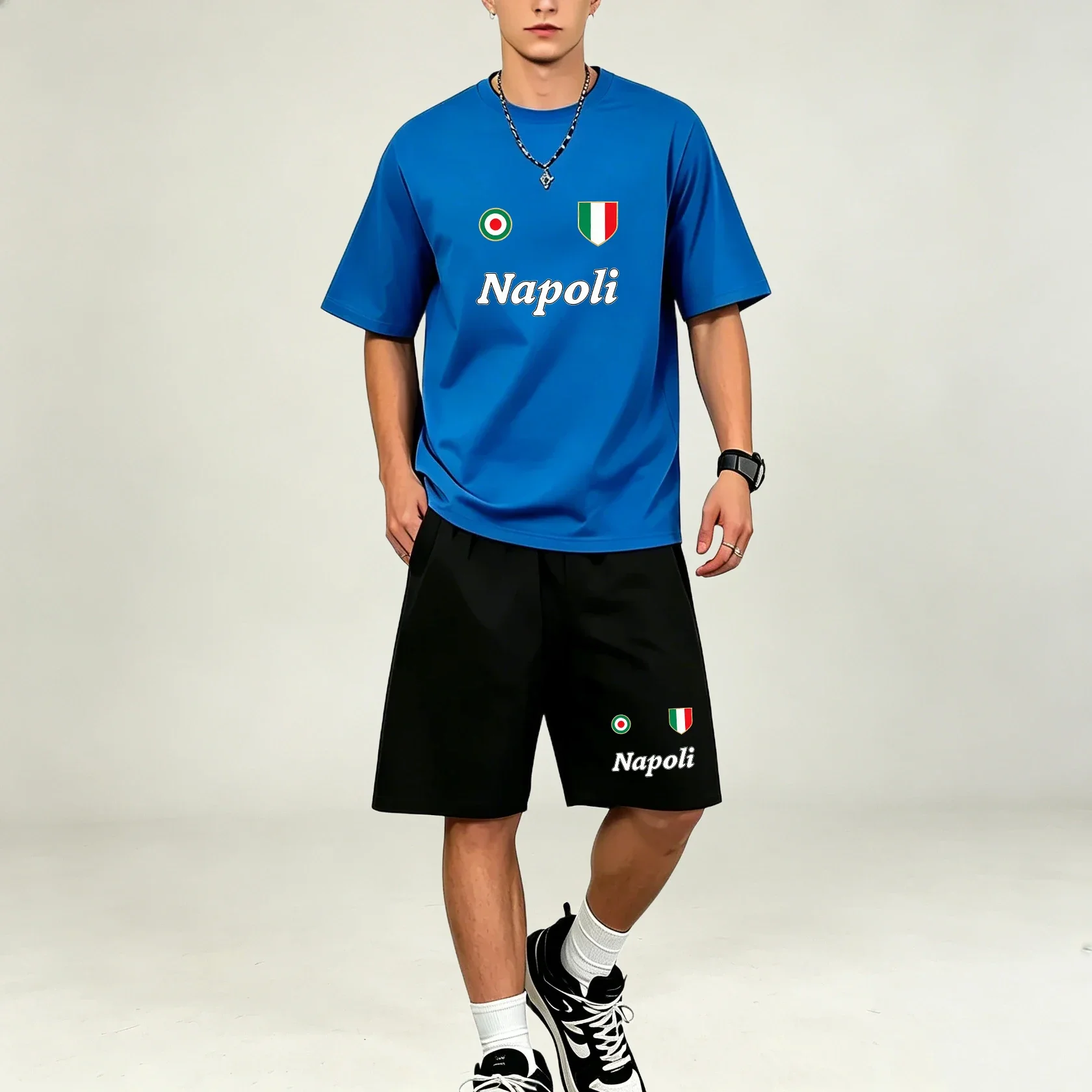 Men T‑Shirts Sets Running Quick Dry 2 Piece T‑Shirts Set Crew Neck Tops Drawstring Shorts Soft Skin Friendly Fabric Leisure Suit