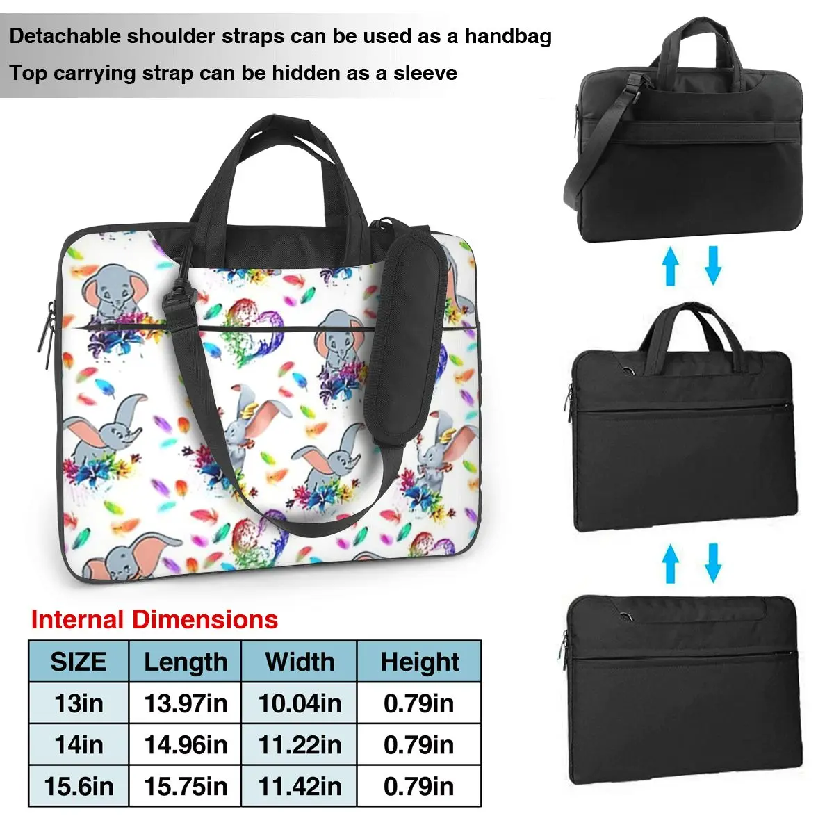 Feather Print Embossed Dumbo Laptop Bag Shockproof Case Computer Bag 13 14 15.6 Inch Crossbody Laptop Pouch For Macbook Pro Air