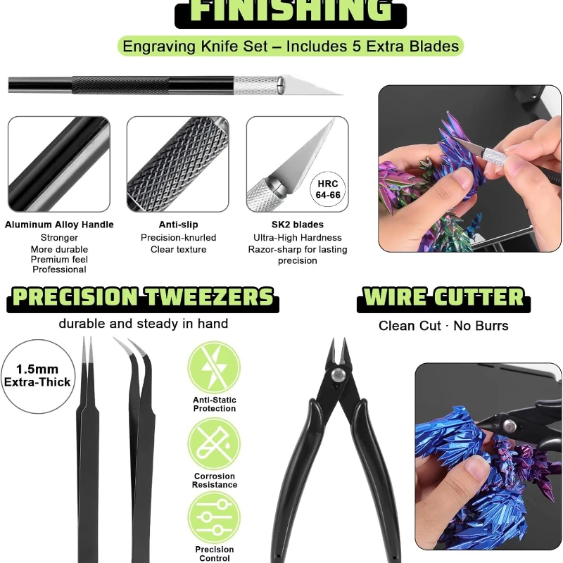 34 個の 3D プリンターツールキット、すべての FDM/SLA プリンター用、クリーニング、仕上げ、カット、DIY 3D プリンターアクセサリー