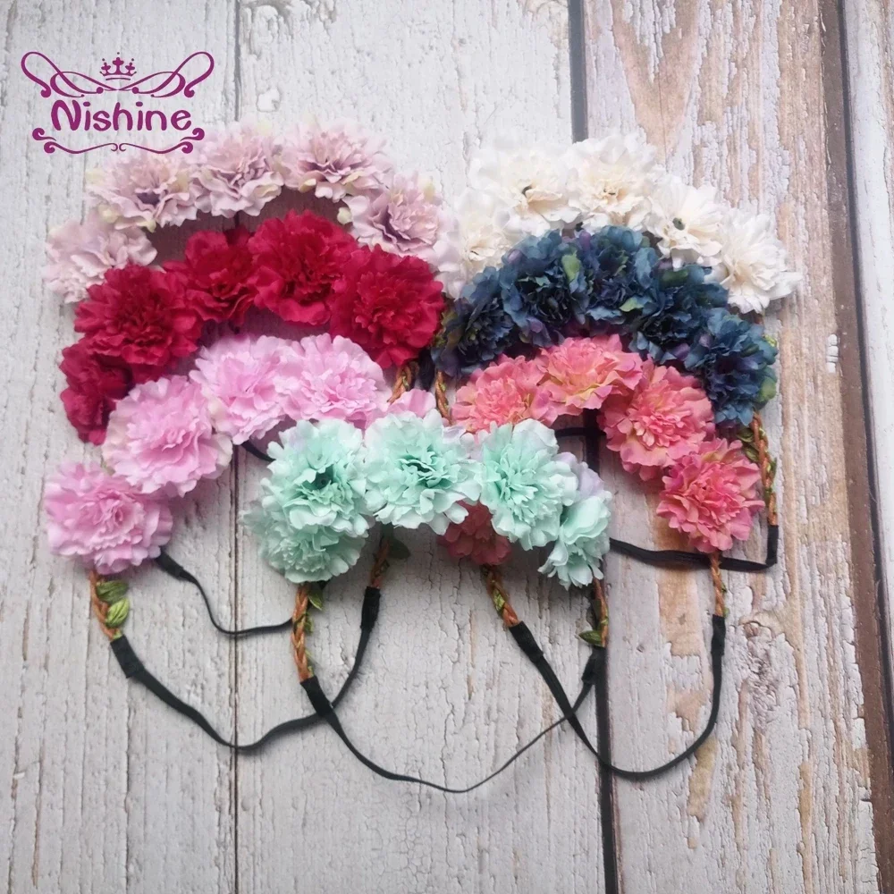 1PCS Elastic Flower Wreath for Baby Girls Kids Floral Garland Crown Headband Wedding Party Hair Accessories Outdoor Photo Props