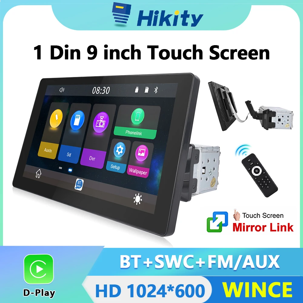 Hikity Universal 9'' Car Multimedia Player Touch Screen Car Stereo Radio Support TF/USB Rear View Camera Bluetooth FM Receiver