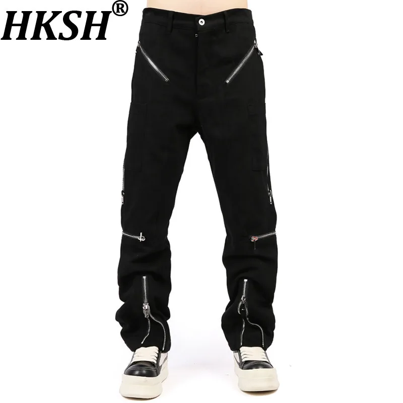 

HKSH Spring Summer Darkwear Casual Multi-Zip Functional Cargo Pants Heavy Industry Diagonal Zippers Chic Ins Flared Jeans HK7523