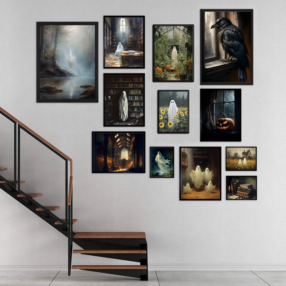 

Gothic Pictures Print Dark Academy Art Wall Canvas Painting Posters Cuadros Victoria Crow Witch Ghost Halloween Room Home Decor