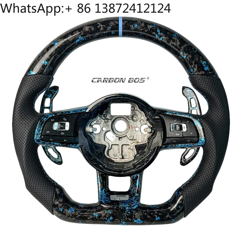 

High-end Custom for Volkswagen Golf MK6 MK7 GTI Golf R Car Blue Forged Carbon Fiber Steering Wheel