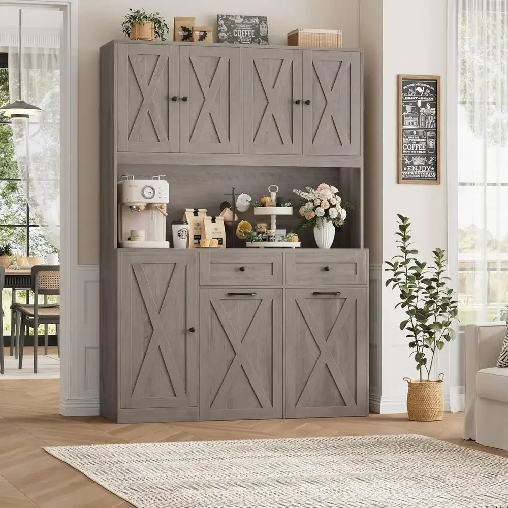 Ash Grey 71 High Double Pull-Out Trash Can Cabinet with 12.5 Gallon Capacity and 47 Wide Pantry Storage