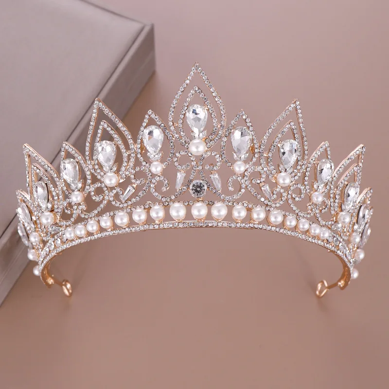 Luxury Pearl Diadem Baroque Crystal Tiaras And Crowns For Women Prom Party Bridal Wedding Hair Accessories Jewelry Diadem Gift