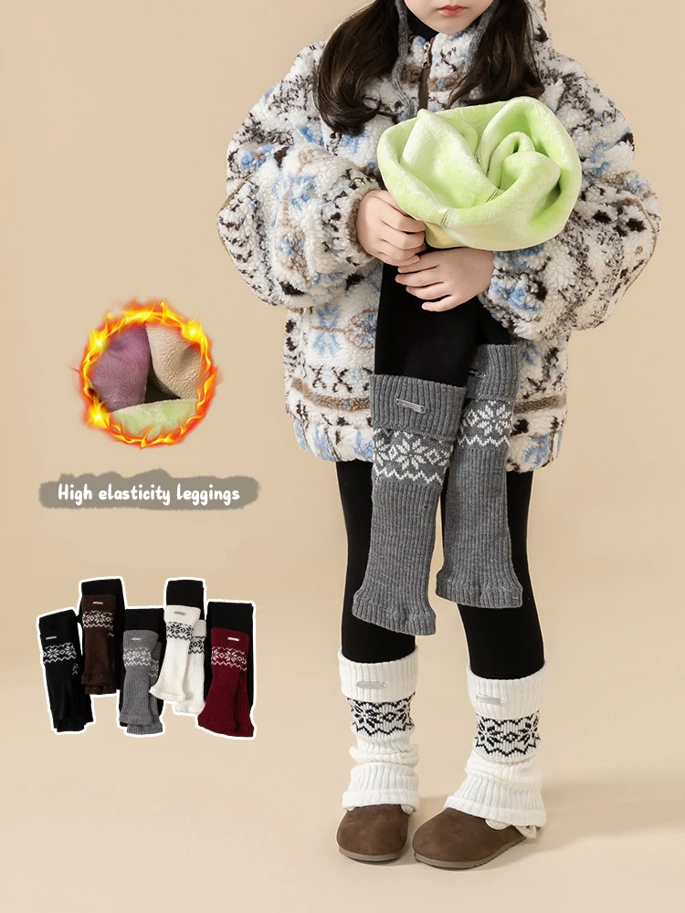 Girls Thickened Fleece Lined Tights Pure Color Block Kids Leggings Autumn Winter Korean Style Girls Thermal Tights