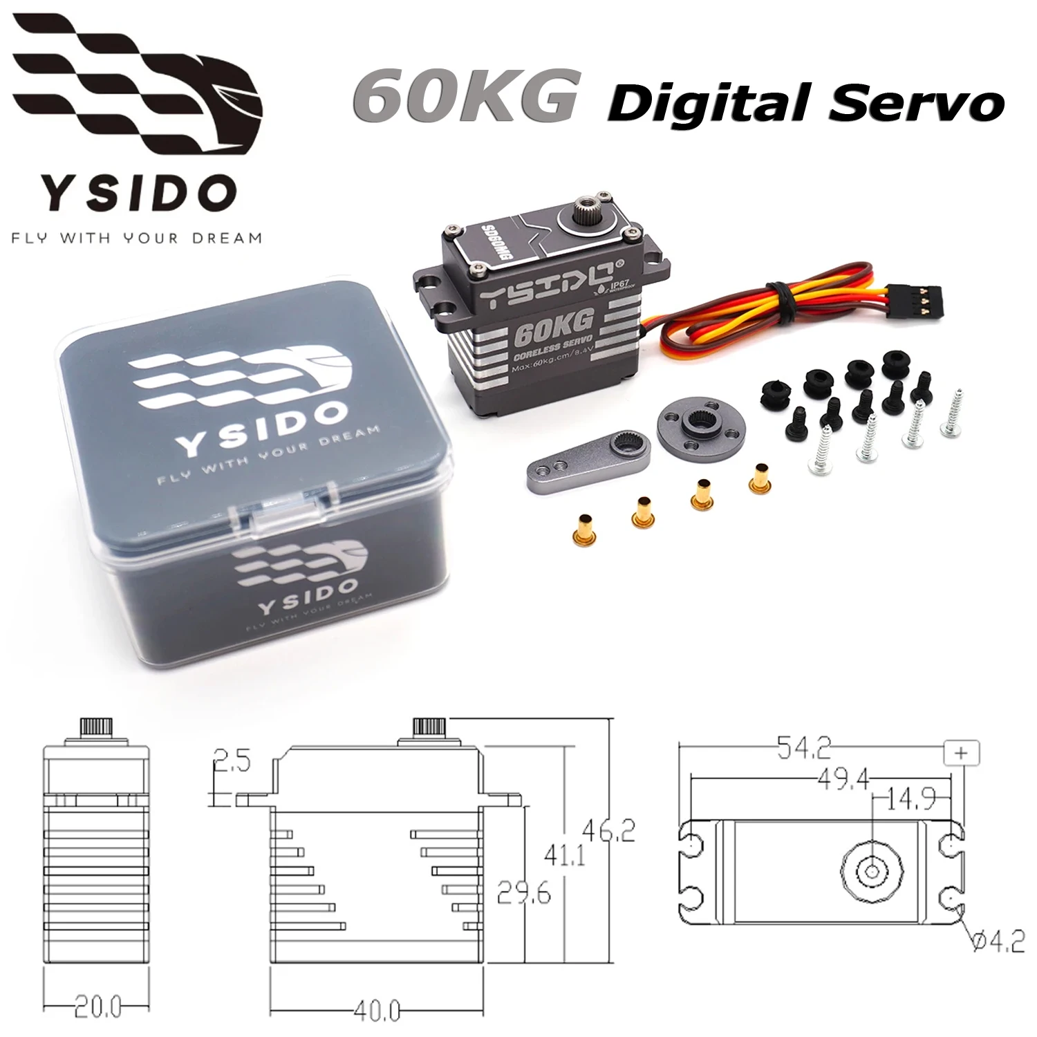 YSIDO SD60MG 60KG デジタルサーボ 8.4V メタルギア 180 °   1/8 1/10 バハ RC クローラーカーロボットアクセサリー用 IP67 防水