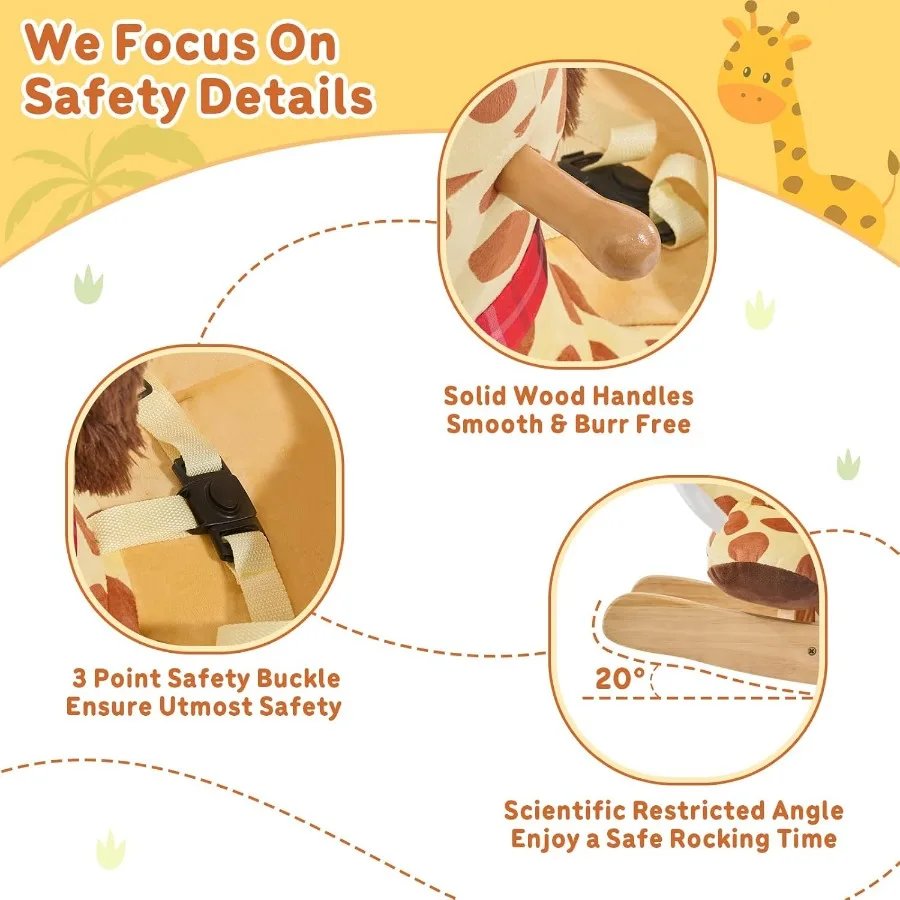 Cheval à bascule girafe pour bébé pour tout-petits de 6 mois à 3 ans, bascule girafe ludique et vive pour bébé, roche en peluche