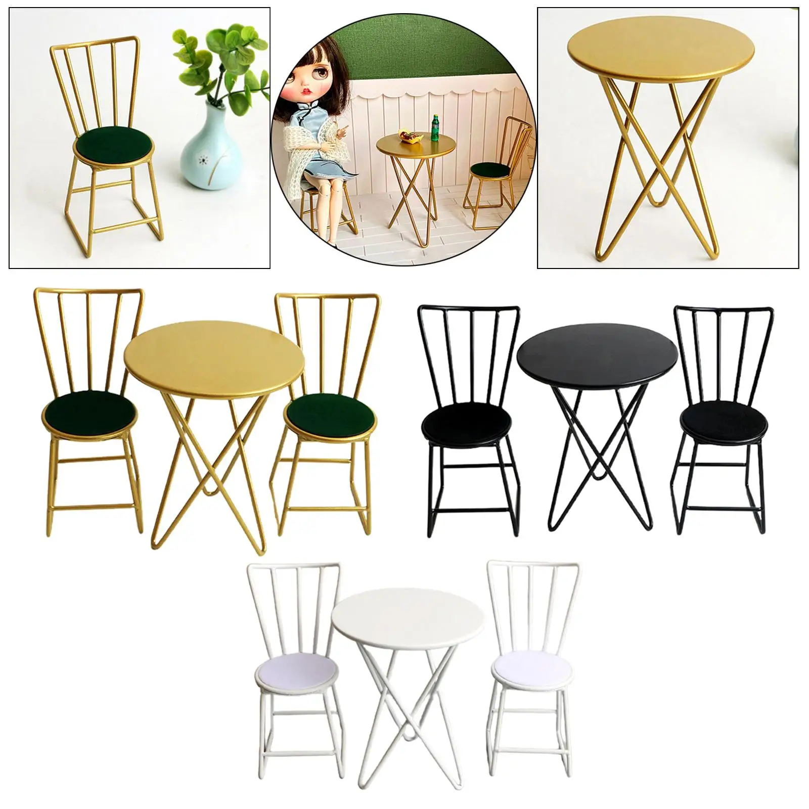 1:6 Vintage Puppenhaus Tisch und Stühle Set Dekoration Rollenspiel Spielzeug